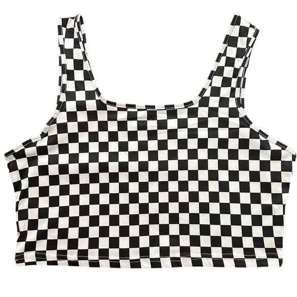 Tops - Black & White Checkerboard Crop Top Tank Women’s Size XL 16 Geometric Y2K